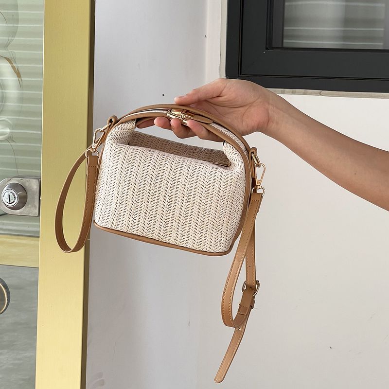 Mini Bag Straw Bag Bucket Bag Hand Held Messenger Bag Guangzhou Wholesale Handbag Contrast Color Versatile Women's Bag Woven Bag_voghion.com