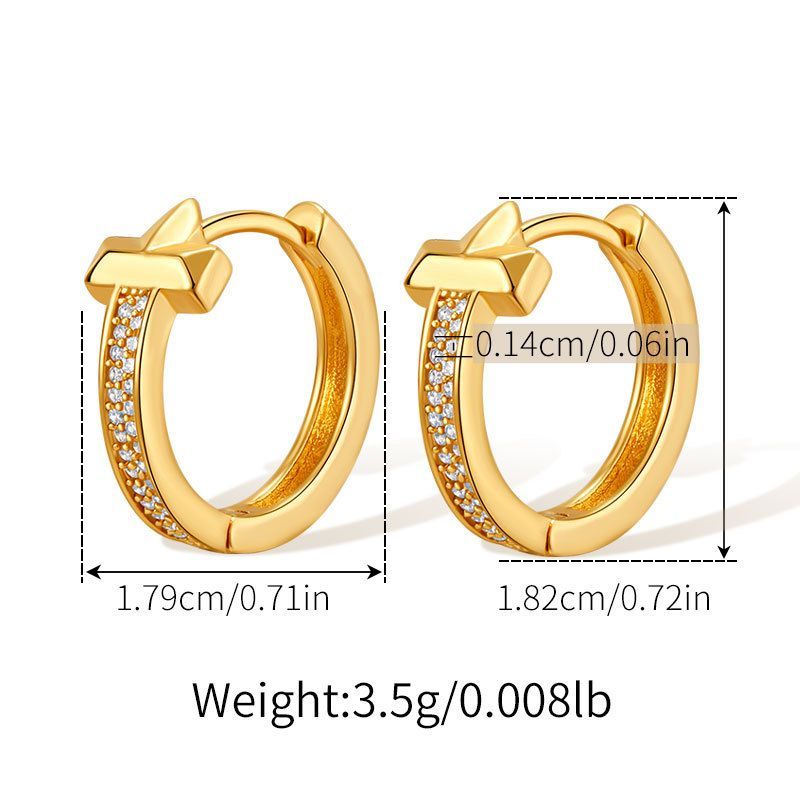Simple Zircon Ear Buckle Copper Plated K Real Gold Fashionable White Collar Commuting Business Chic Wind T Shaped Trend_voghion.com