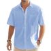 Nuova camicia da uomo a maniche corte in cotone e lino, casual, con bottoni, estiva, da spiaggia, cardigan_voghion.com