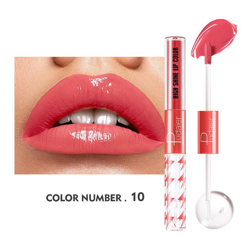 Pudaier 16 Farben Doppelkopf-Lippenglasur Feuchtigkeitsspendendes Lippenöl Nicht verblassender Lippenstift Lipgloss Lippenfarbe Lang anhaltendes Lippen-Make-up_voghion.com