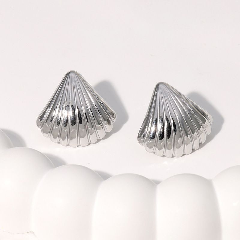1 paio di orecchini a bottone in acciaio inossidabile 304 con placcatura a conchiglia in stile marino semplice_voghion.com