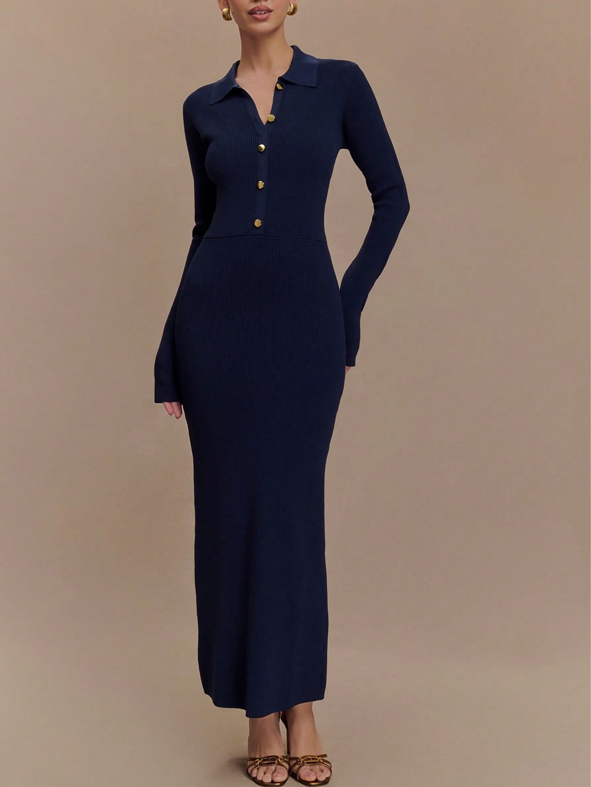 French Style Spring Autumn Knitted Dress For Women, Slim Fit, Buttoned, Comfortable, Elegant And Graceful_voghion.com