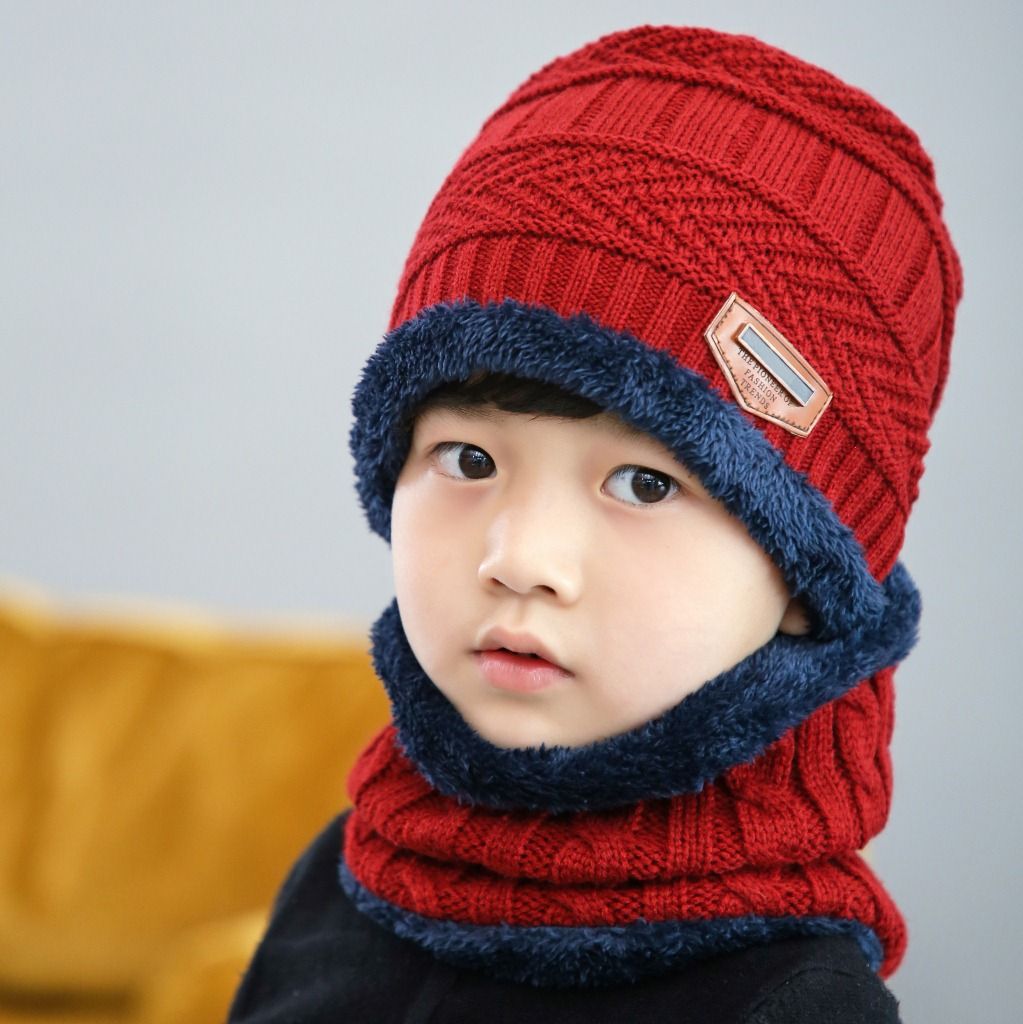 Winter-Strickmütze und Schal-Set für Kinder – mit Fleece gefütterte, warme Beanie mit Ohrenklappen für Jungen und Mädchen, weiches Acrylgarn, Outdoor-Zubehör für kaltes Wetter_voghion.com