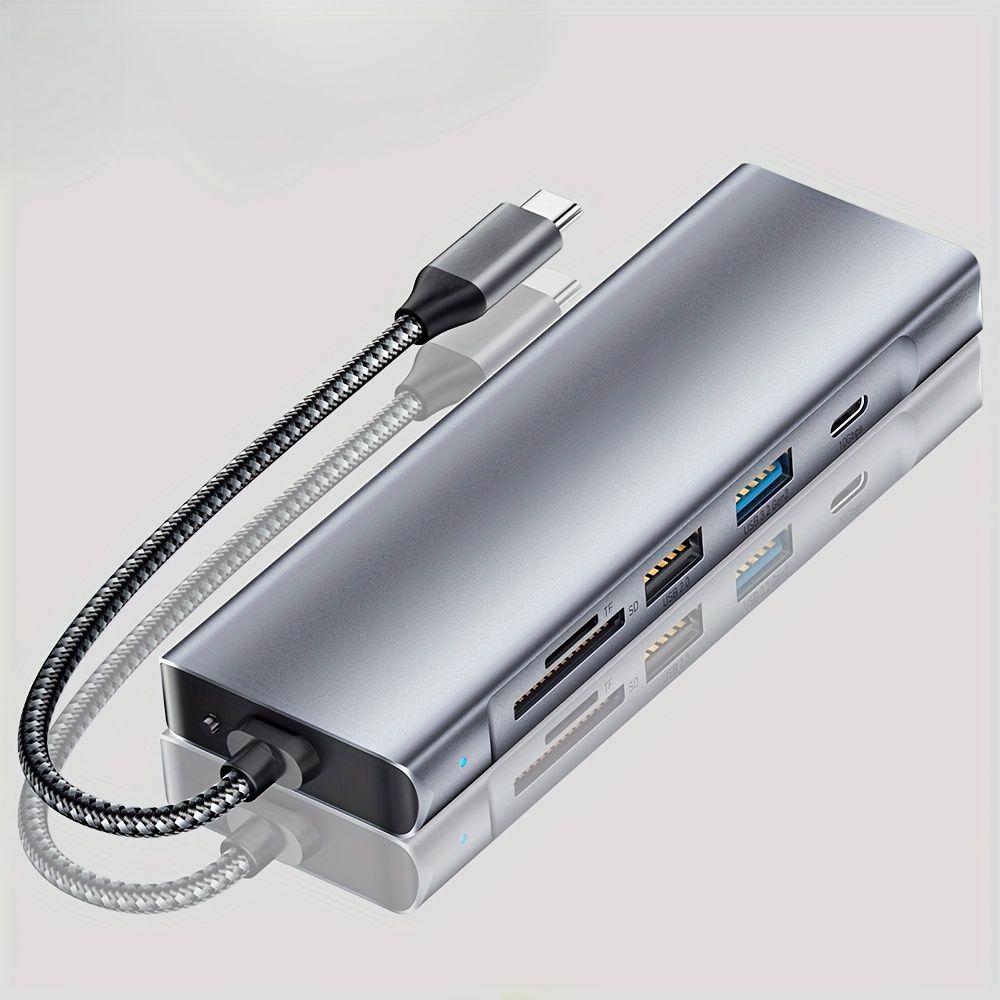 8-in-1-USB-C-Hub, externe 10-Gbit/s-Hochgeschwindigkeitsfestplatte, geeignet für M.2 PCIe NVMe und SATA SSD, kompaktes Design, blaues LED-Licht, Multiport-Adapter F_voghion.com