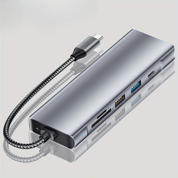 8-in-1-USB-C-Hub, externe 10-Gbit/s-Hochgeschwindigkeitsfestplatte, geeignet für M.2 PCIe NVMe und SATA SSD, kompaktes Design, blaues LED-Licht, Multiport-Adapter F_voghion.com