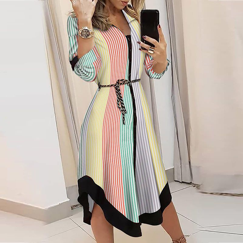 Robe élégante à manches longues et col en V pour femme_voghion.com