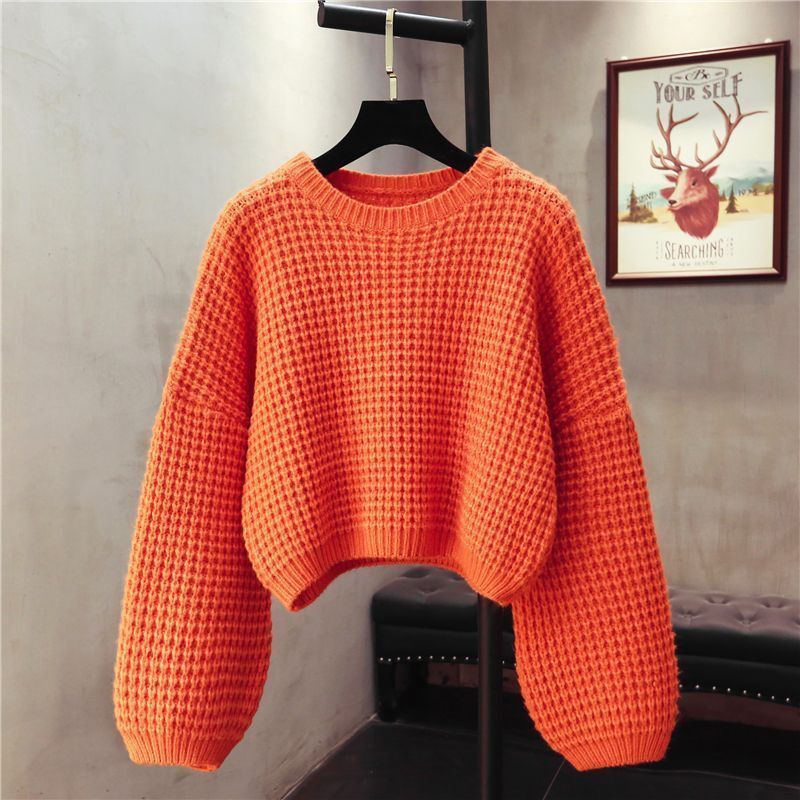 Nuovo maglione color caramella dolce autunnale e invernale, pullover da donna con trafori, pigro, vestibilità ampia, maglione corto lavorato a maglia_voghion.com