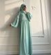 Verve Damenbekleidung Dubai Türkei Einfarbiges, plissiertes, lockeres Kleid mit Kopftuch, zweilagigem Hijab P333_voghion.com
