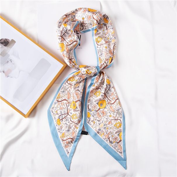 Sciarpa quadrata alla moda da donna 2024 estate nuovo piccolo fiore giallo stampato fascia per capelli in seta simulata con dolce giapponese e_voghion.com