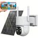 Solar-Überwachungskamera für den Außenbereich, Scheinwerferalarm, PIR-Bewegungserkennung, IP65 wasserdicht, Nachtsicht, Gimbal, wiederaufladbarer Akku, für den Außenbereich_voghion.com