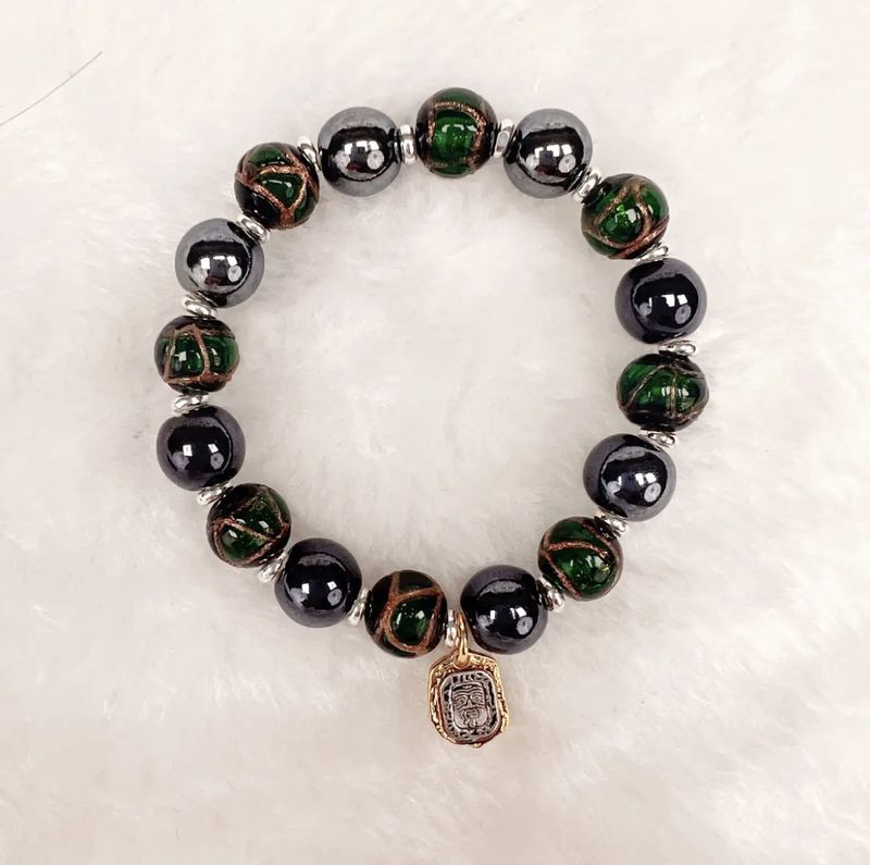 Traditional Chinese blessing incense gray glass bracelets, ensuring peace, transporting blessings, attracting wealth, and clearing negative energy_voghion.com