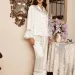 2025 New Women's Spring And Autumn Silk Color Dungaree Striped Lace Patchwork Sleeve Long Pants Pama Set Homewear_voghion.com