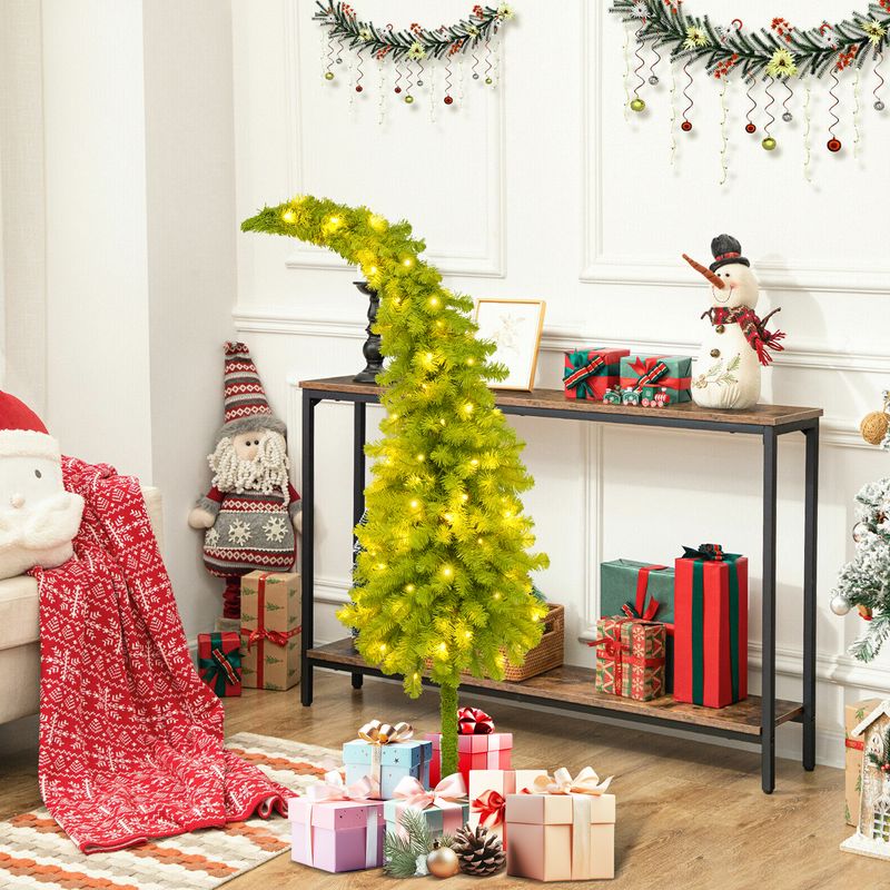5FT Hinged Fir Artificial Fir Bent Top Christmas Tree, Xmas Tree Bendable Santa Hat Style Christmas Tree Holiday Decoration,400 Lush Branch Tips, 100 LED Lights X-mas_voghion.com