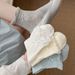 Gray Women's, Mid-calf, Summer Thin Cotton, Cute Edge, Bubble Cuff, Seamless Bow Women's Socks_voghion.com