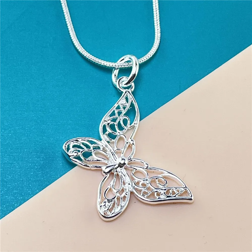 Srebrny naszyjnik z wisiorkiem motylkowym VENUS Sier z łańcuszkiem wężowym dla kobiet, biżuteria ślubna i zaręczynowa hurtowo_voghion.com