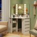 Corner Vanity Desk With 3-Color LED Lighted Mirror And Power Outlet_voghion.com