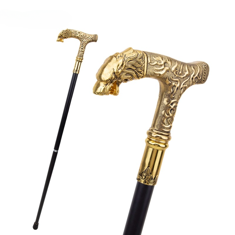 Golden Wolf Handle  Pattern Walking Stick Party Fashion Elegant Walking Stick Decorative Cospaly Cane Knob Crosier 90cm_voghion.com