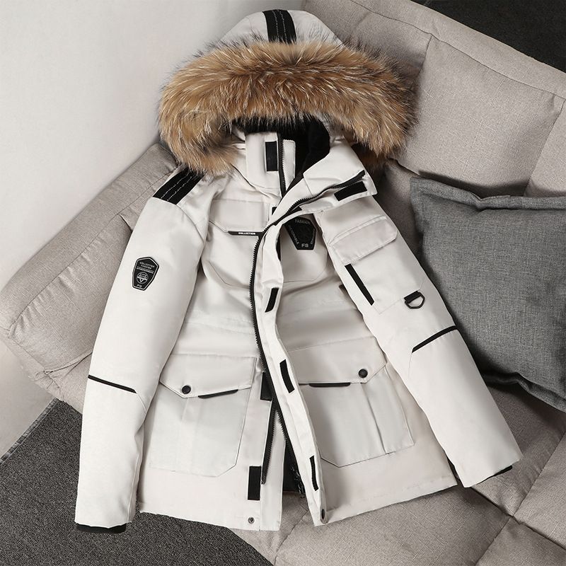 True fur collar winter new medium long thick workwear trendy outdoor men's down jacket running men_voghion.com