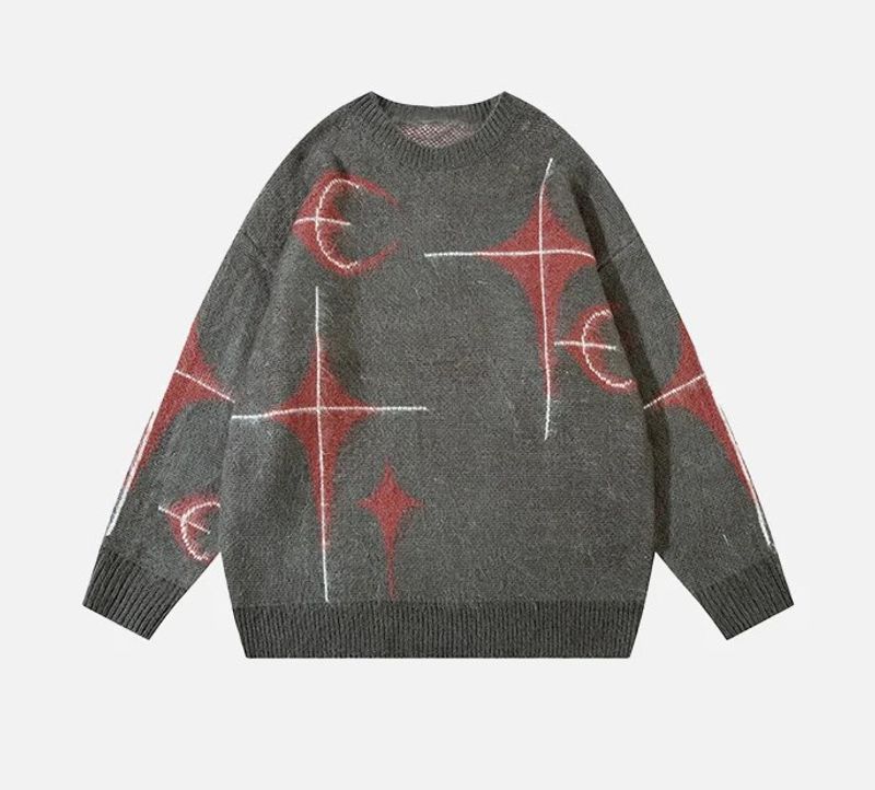 Men's Clothing High Street National Trend Hip Hop Contrast Jacquard Sweater Men And Women Ins Trendy Brand Loose Lazy Style Couple Pullover Sweater_voghion.com