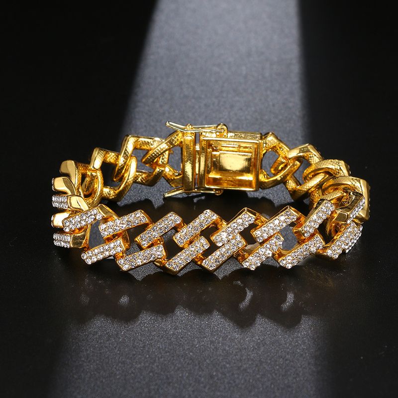 Unisex Jewelry Fashion hip hop Diamond Bracelet Men's exaggerated personality bar Cuban bracelet thick gold chain punk fashion match_voghion.com