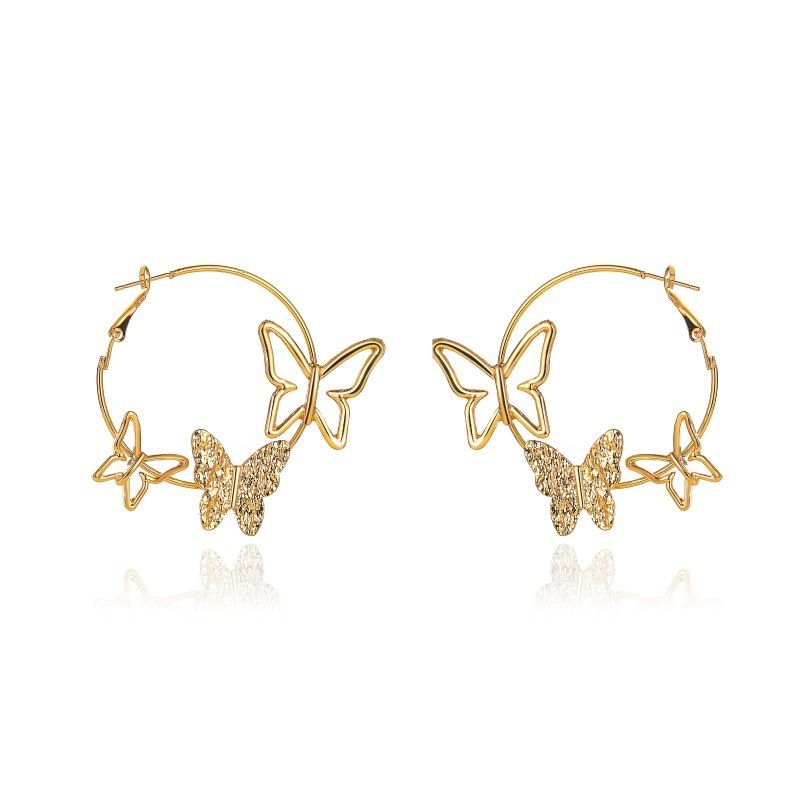 New Earrings With Exaggerated Feminine Temperament, Hollowed Out Three Butterfly Earrings, And Ear Buckles_voghion.com