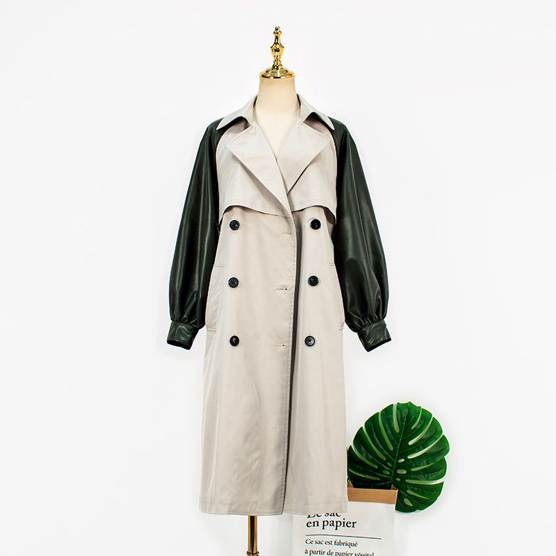 White Deer's Gleiches Herbstmode-Temperament, Lockeres Und Schlankmachendes Lässiges Spleißen, Mittellange Bis Lange Windjacke Für_voghion.com