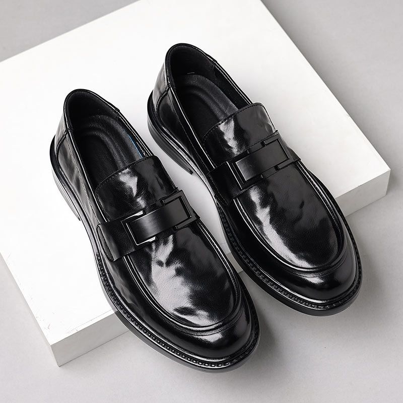 New Made Of Genuine And Cowhide, Men's British Style With Pointed Toe Loafers, Black Business Formal Casual Wedding_voghion.com