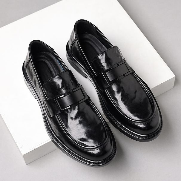 New Made Of Genuine And Cowhide, Men's British Style With Pointed Toe Loafers, Black Business Formal Casual Wedding_voghion.com