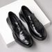 New Made Of Genuine And Cowhide, Men's British Style With Pointed Toe Loafers, Black Business Formal Casual Wedding_voghion.com