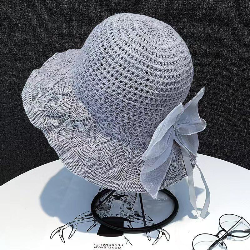 Ladies Summer Sun Protection Straw Hat Foldable Sun Hat Beach Bow Bucket Hat_voghion.com