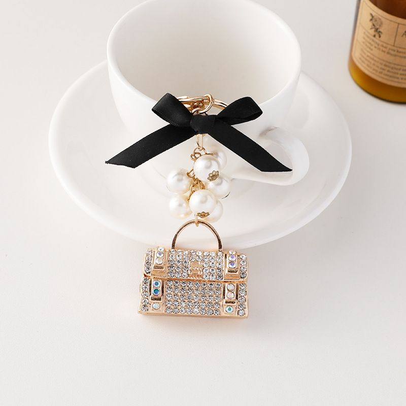 Koreanische Version Kreative Metall Intarsien Diamant Handtasche Anhänger Tasche Zubehör Auto Keychain Geschenk_voghion.com