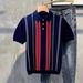Herrkläder Casual personlighet färgmatchning vertikal randig pikétröja herr sommar kortärmad mode retro smal krage T-shirt herr toppar_voghion.com