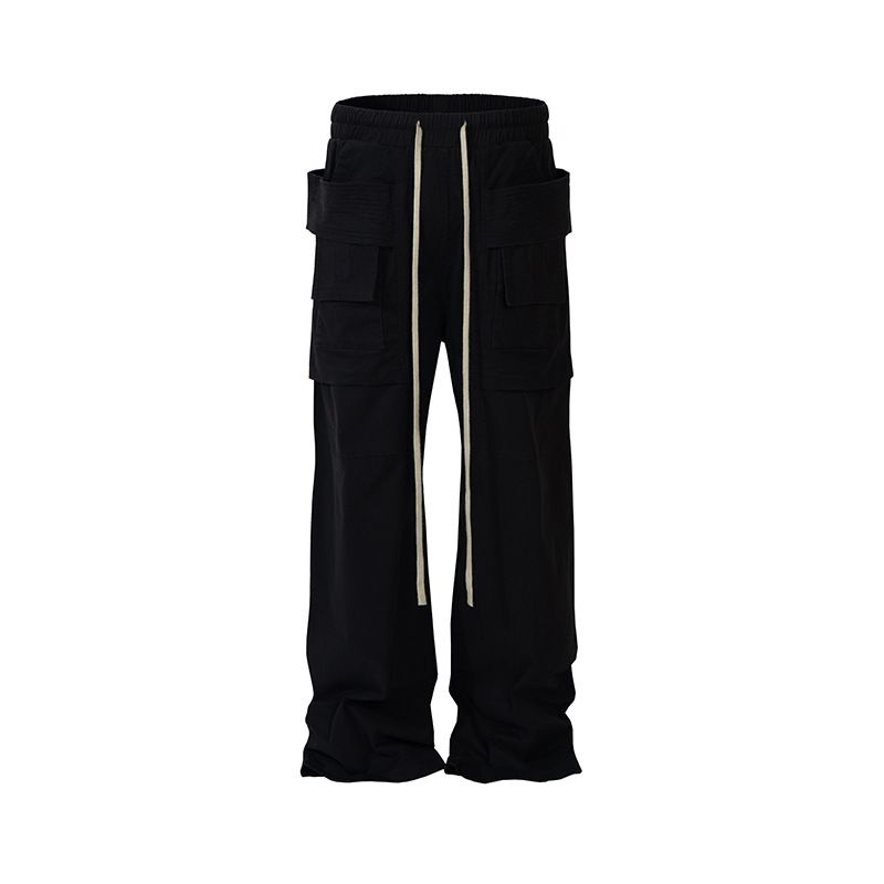 Gothic RO Streetwear Cargo Pants For Men – Dark Aesthetic Wide-Leg, Multi-Pocket Utility Pants (Relaxed Fit, Straight Cut, M-XXXL, Black)​_voghion.com