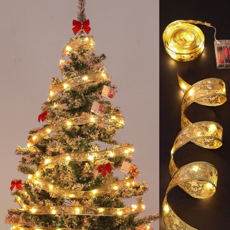 Luci a nastro natalizie a forma di stringa a led luci creative in raso luci a nastro natalizie luci decorative per albero di Natale layout atmosfera natalizia_voghion.com