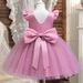 Kinderkleidung Mädchen Kleid Fliegender Ärmel Perlen Mesh Prinzessin Kleid Rückenfrei Bowknot Klavier Performance Kostüm_voghion.com