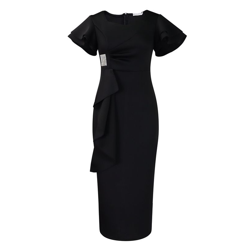 Robe africaine élégante à volants et à la mode pour femme, couleur unie, drapée sur les hanches_voghion.com