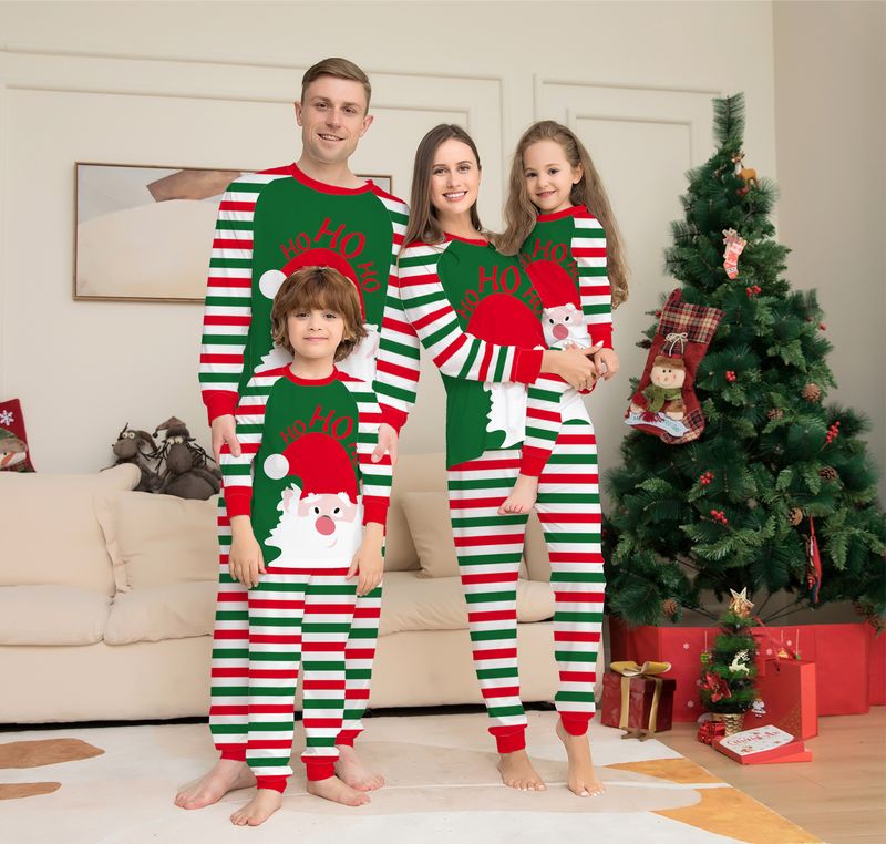 Pyjama de noël rayé père noël, vêtements de maison parent-enfant_voghion.com