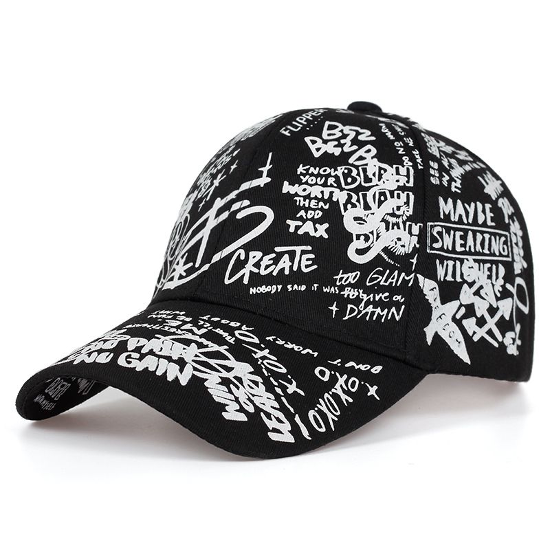 Grafitirana baseball kapa Nastavljiva bombažna hip hop ulična kapa Pomladno-poletna kapa za prosti čas na prostem Kape za pare_voghion.com