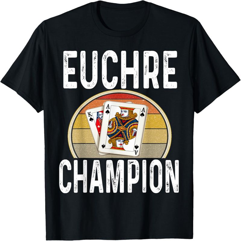 Euchre Champion Game Night Player Card Game Cards Retro T-shirt._voghion.com