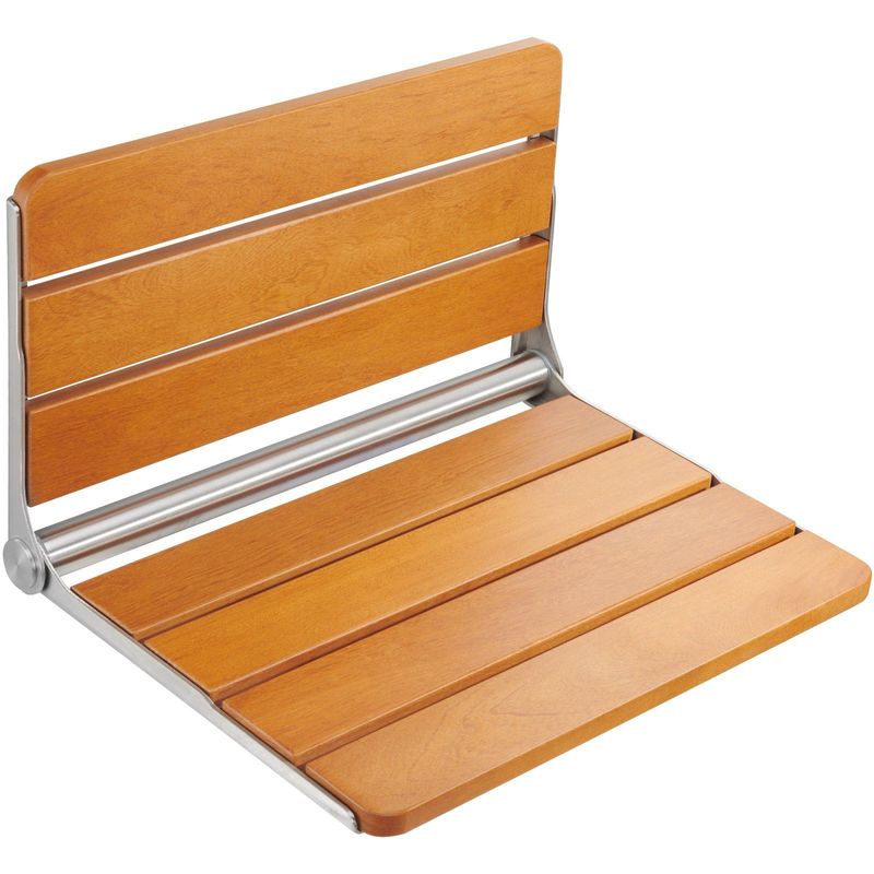 VEVOR Folding Teak Shower Seat, 20.9 X 16'' Unfolded, Wall Mounted Fold Up Shower Bench With 500 Lbs Load Capacity, Space Saving Home Care Fold Down Shower Chair, For Seniors Pregnant Women Children_voghion.com