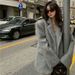 Women's clothing 2024 spring new collar single row multi button loose long hair 4-color suit jacket_voghion.com
