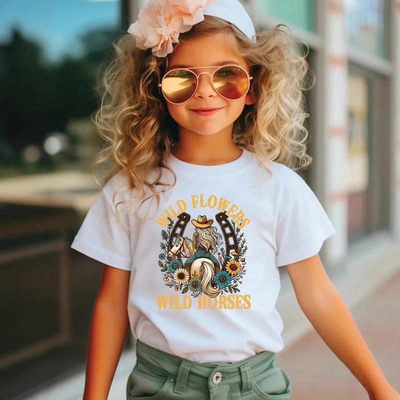 Tricou de vară pentru copii, cu mânecă scurtă și guler rotund, cu imprimeu și imprimeu pentru fete_voghion.com