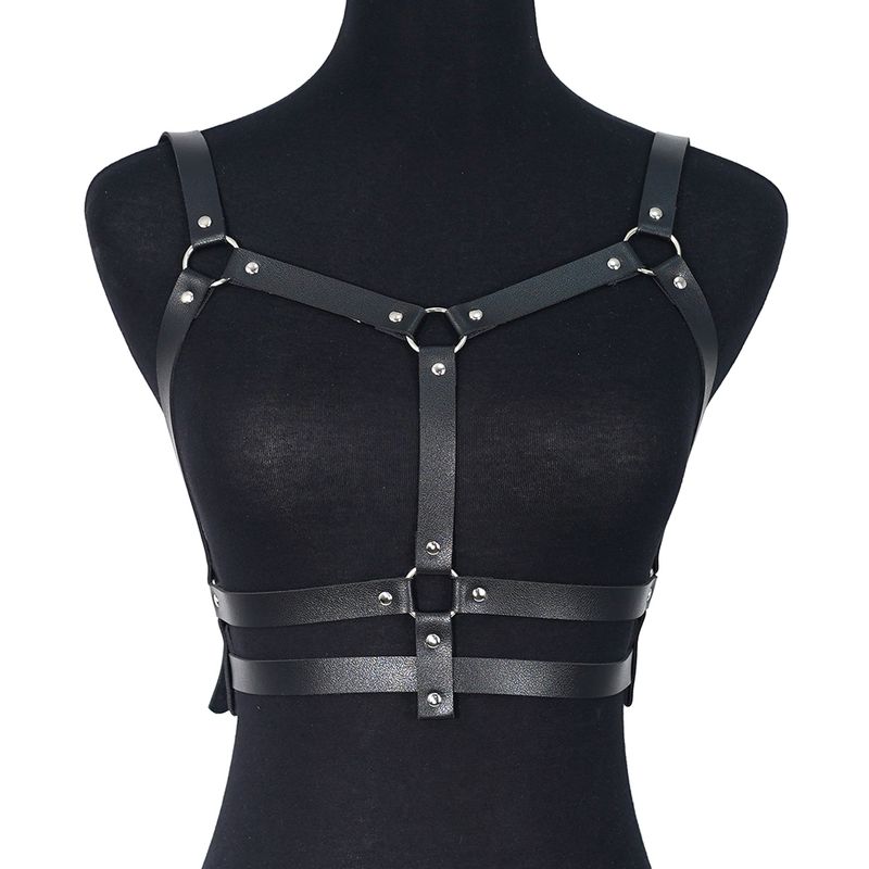 HOT Mulheres Goth Couro PU Decoração Cravejada Cinto Ajustável Arnês Gótico Lingerie Bondage lingerie_voghion.com
