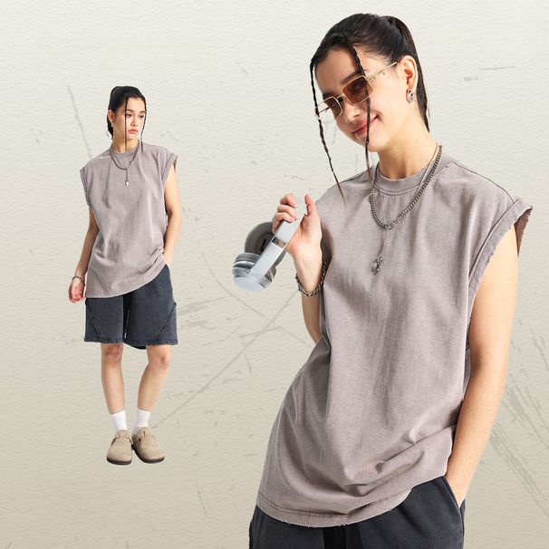 Gilet da uomo con orlo in batik, gilet da uomo con toppa, cuciture, lavaggio in acqua, maglietta retrò senza maniche da uomo_voghion.com