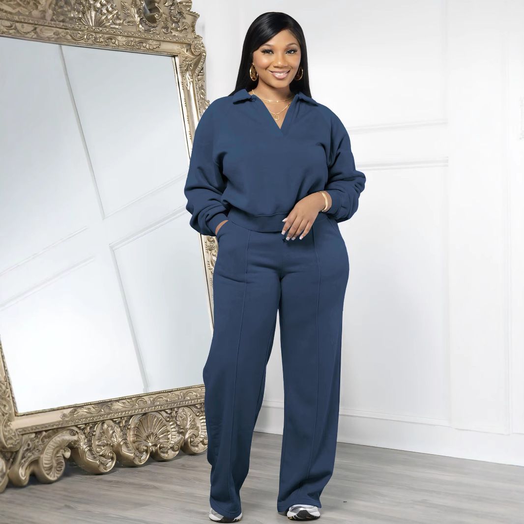 Felpa con scollo a V e set da jogging da donna - Outfit casual streetwear in due pezzi, tendenze moda, i più venduti_voghion.com