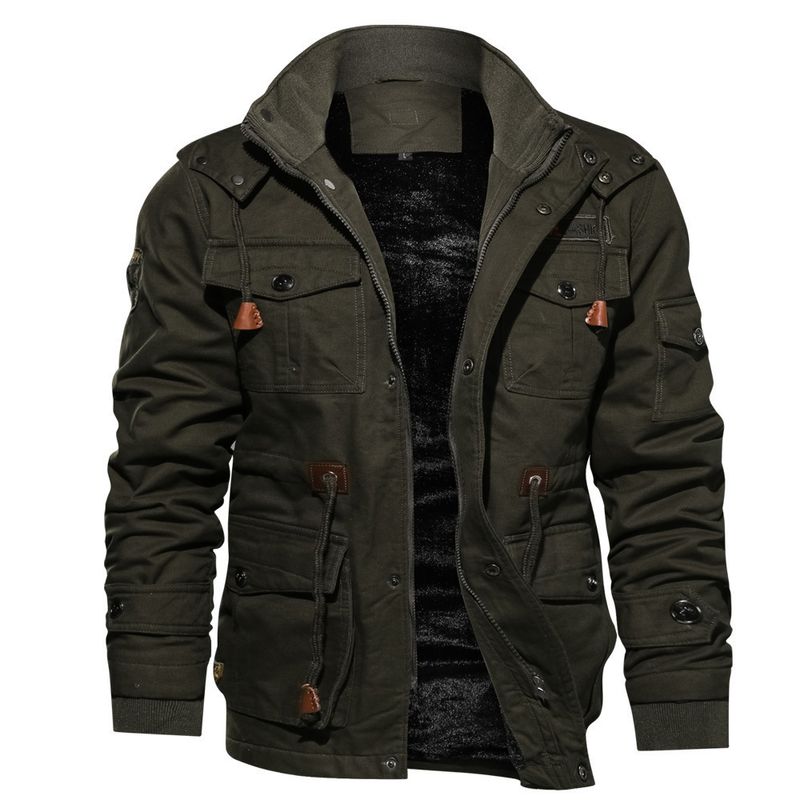 Autumn And Winter Hooded Plush Thick Large Cotton Medium Length Work Clothes, Washed Jacket, Men's_voghion.com