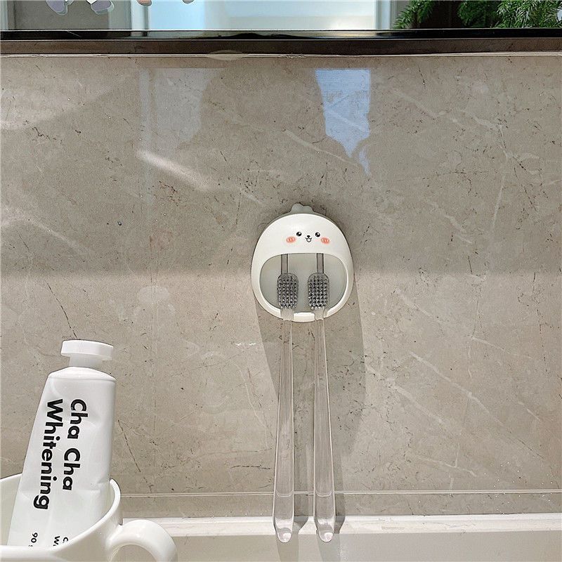 Zestaw Ins Cute Cartoon Holder Home Bathroom Organizer na szczoteczki do zębów montowany na ścianie, bez wiercenia, zestaw rodzinny do toalety_voghion.com