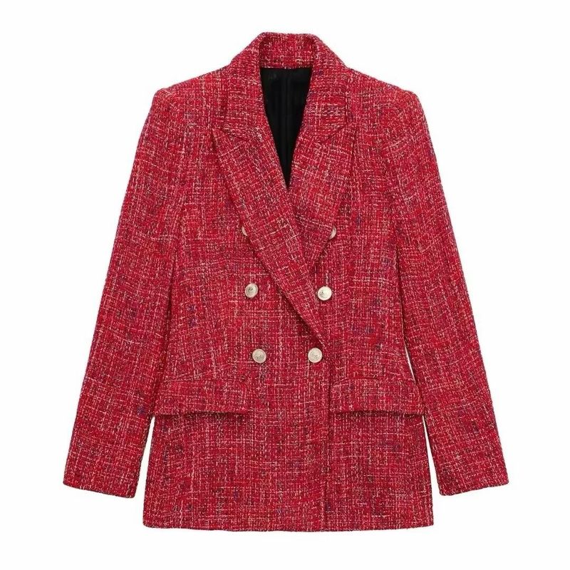 Damenbekleidung 2024 Herbst und Winter neuer Stil Temperament Textur Zweireiher Anzugjacke_voghion.com