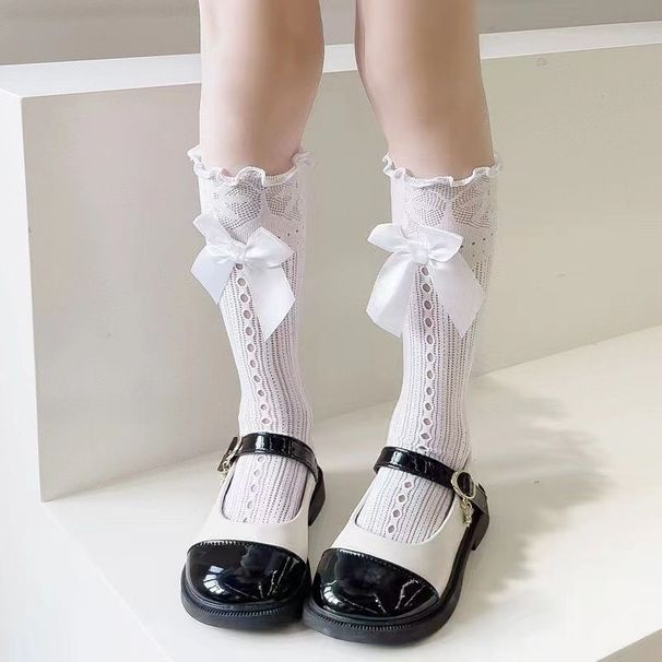 Frühling Sommer Dünne Wade Für Frauen JK Milch Weiß Mitte Der Wade Mit Bogen Spitze Trim Pile Kurze Socken_voghion.com