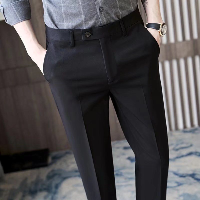 Pantaloni da uomo slim fit, pantaloni affusolati leggeri e antipiega per casual e business, in comodo poliestere elasticizzato, con tasche multiple_voghion.com